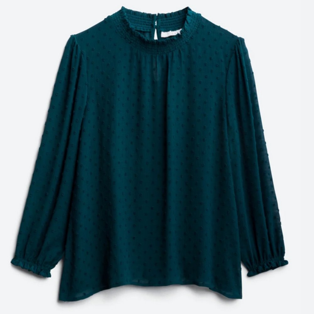 NWT Cebria Mockneck Swiss Dot Blouse